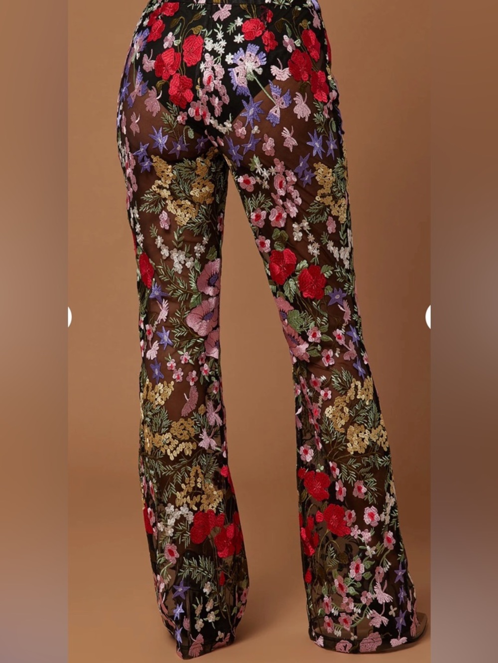Fashion Nova Black Sheer Floral Wide Leg Jumpsuit - Picture 3 of 7